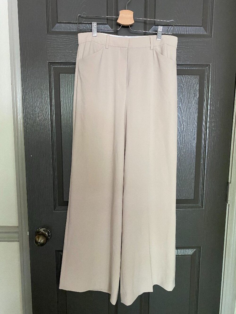 Theory Wide Leg Trouser Pants Cream Beige Size 6